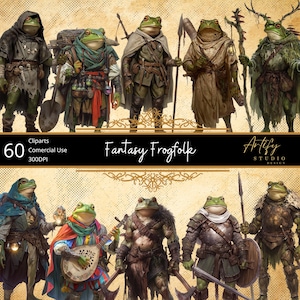 Fantasy Frogfolk – 60 Criaturas Anfíbias Únicas para TTRPG e Mundos de Fantasia, Cliparts, Fundo Transparente, Uso Comercial