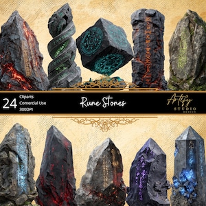 Runensteine - 24 Fantasy Cliparts für TTRPG & RPG Projekte, digitaler Download, kommerzielle Nutzung.