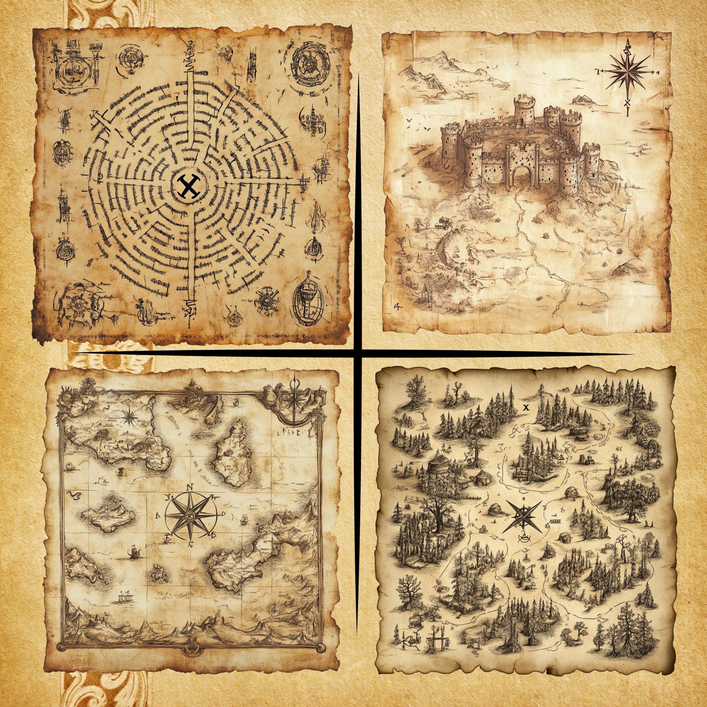 Treasure Map Designs Old Vintage Treasure Maps Clipart – Set of 20 Timeless Designs ...