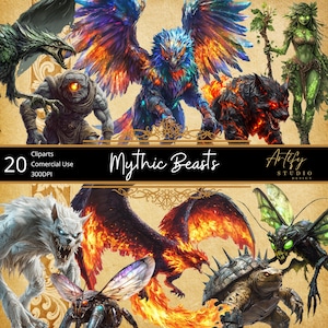 Mythische Tierwesen Cliparts, Fantasy-Kreaturen, kommerzielle Nutzung, RPG, PNG, Sammlung für Fantasy-Kunst und Design, für Spielleiter und Künstler