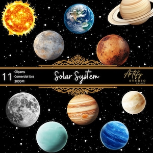 Sonnensystem realistisches Clipart-Bundle, ideal für Weltraumbegeisterte und Lernprojekte, Weltraum PNG, kommerzielle Nutzung, 300DPI