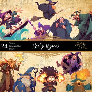 Dingo Wizards - 24 lanceurs de sorts fantastiques amusants pour les aventures du MDN et des RPG, cliparts fantastiques, arrière-plan transparent, usage commercial