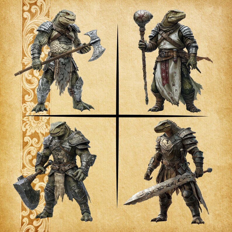 Devious Lizardfolk Clipart – 20 Sinister Reptilian Warriors for Fantasy ...