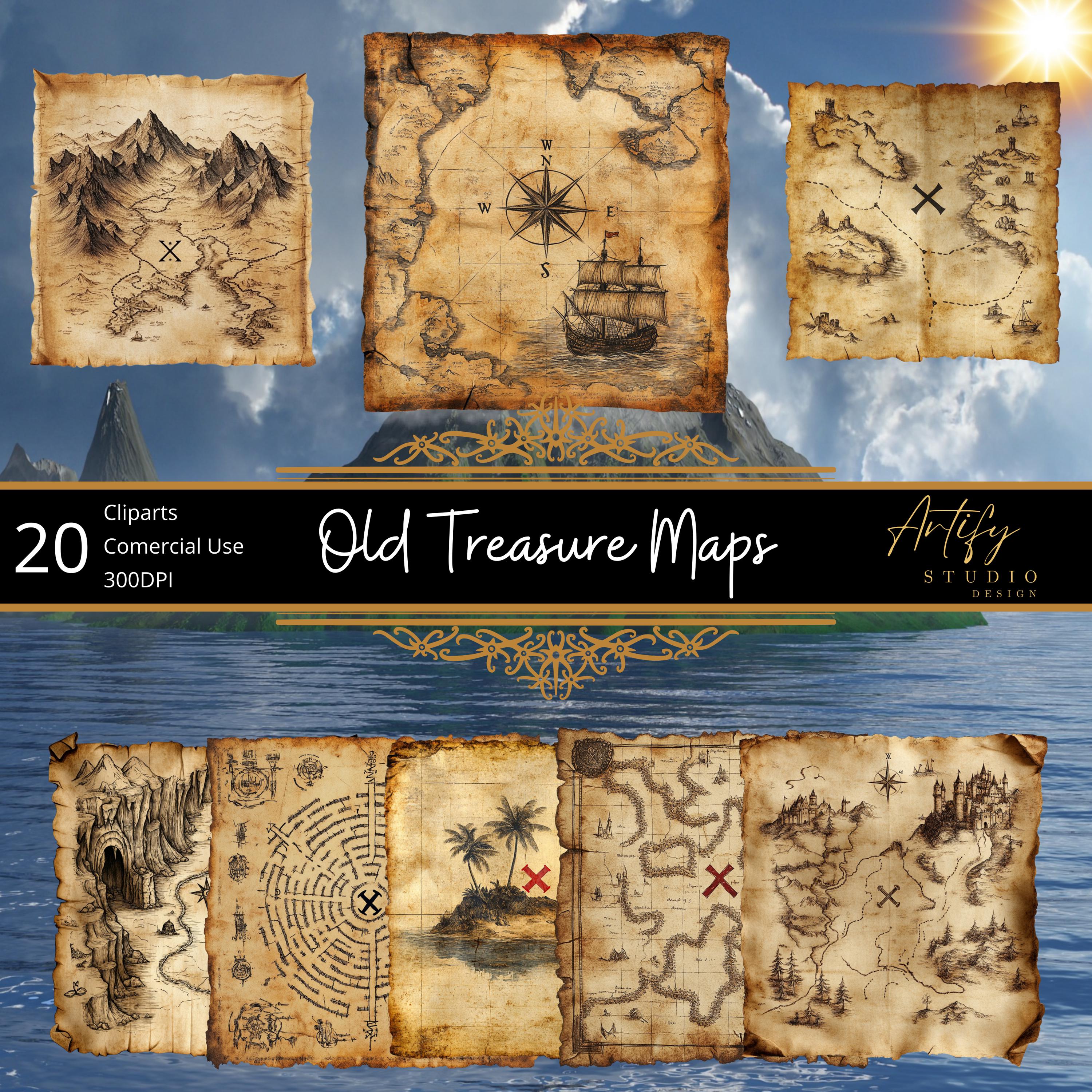 Treasure Map Designs Old Vintage Treasure Maps Clipart – Set of 20 Timeless Designs ...