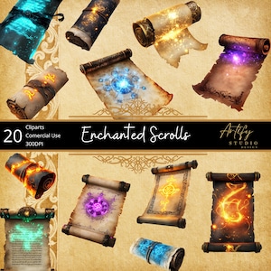 Clipart de parchemins enchantés - parchemins antiques magiques avec des motifs mystiques, arrière-plan transparent PNGs pour projets fantastiques