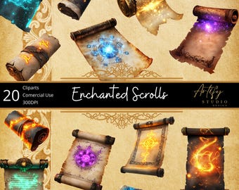 Enchanted Scrolls Clipart – Magical Ancient Scrolls with Mystical Designs , Transparent background PNGs for Fantasy Projects