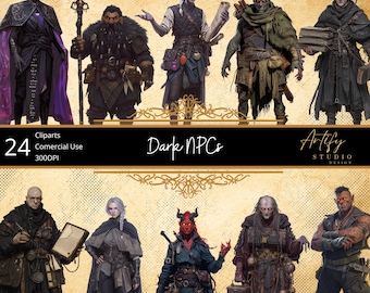 Dark NPCs – 24 Mysterious Fantasy Character Cliparts for RPG & TTRPG , Transparent Background , Commercial Use