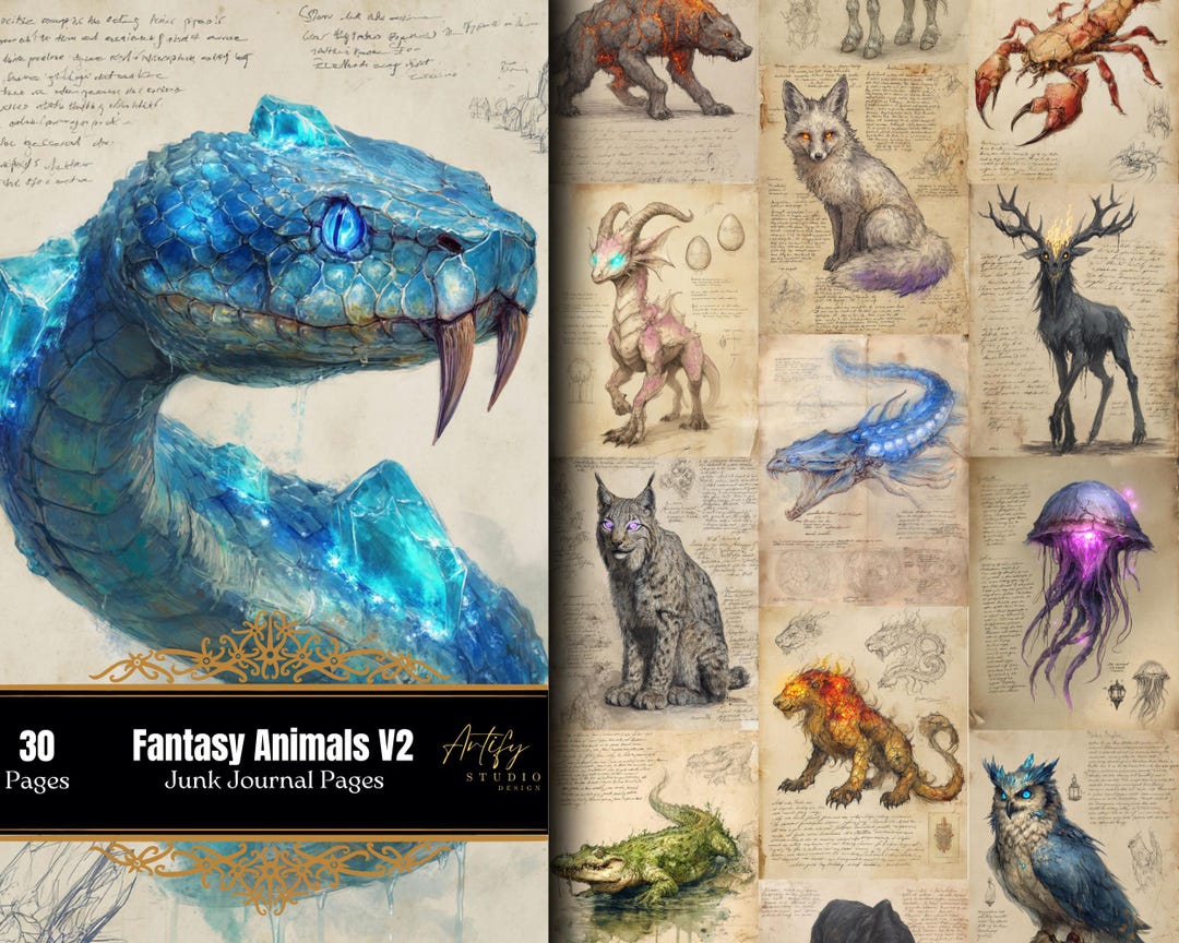 Fantasy Animals V2 Junk Journal Printables, Fantasy Scrapbook Pages ...