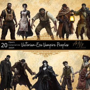 Vampiros victorianos: herederos oscuros de la noche, imágenes prediseñadas, fondo transparente, uso comercial