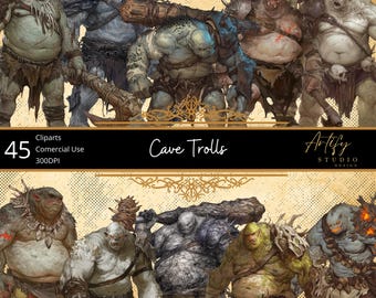 Cave Trolls – Primitive Giants with Clubs and Brutal Strength , Fantasy Cliparts , Transparent Background , Commercial Use