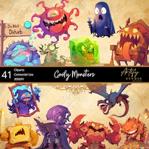 Mostri buffi – 41 divertenti creature fantasy per TTRPG e DND, clipart fantasy, sfondo trasparente, uso commerciale