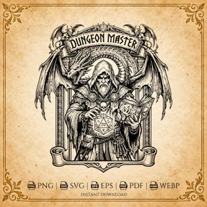 Dungeon Master Symbol, DnD Tabletop Logo, Fantasy DM Crest, RPG Gaming SVG, D20 Dice Dragon Art, Tabletop Gaming Icon, Commercial Use