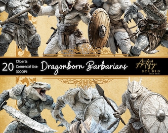 Imágenes prediseñadas de rol de fantasía de Dragonborn Barbarians, uso comercial, PNG, colección de arte y diseño de fantasía, para maestros de juego y artistas