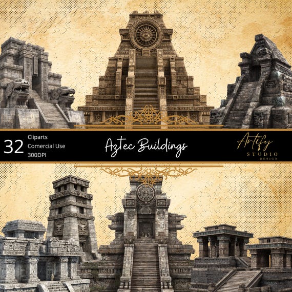 Aztec Buildings – 32 Ancient Mesoamerican Architecture Cliparts