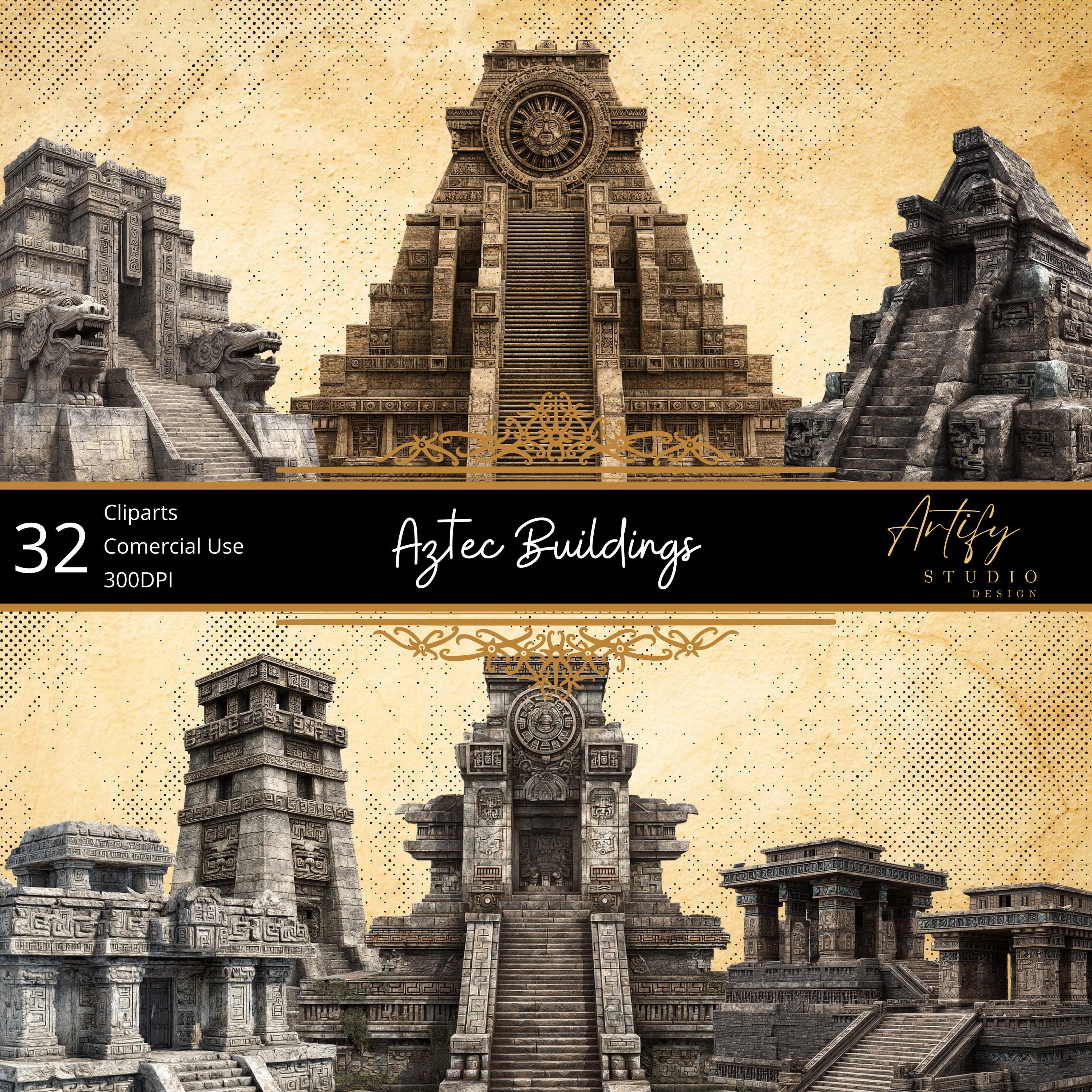 Aztec Buildings – 32 Ancient Mesoamerican Architecture Cliparts