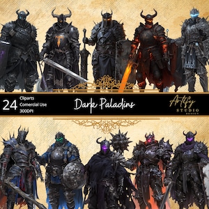Paladins sombres - 24 guerriers sacrés touchés par les ténèbres, cliparts TTRPG, arrière-plan transparent, usage commercial