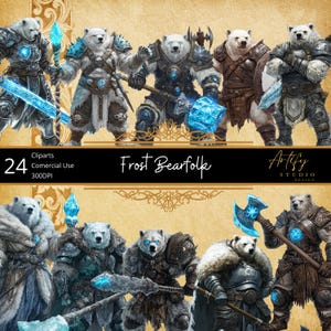 Frost Bearfolk – 24 cliparts de fantasia, fundo transparente, uso comercial