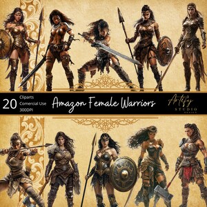 Guerreras amazónicas: 20 imágenes prediseñadas, 300 DPI, fondo transparente, uso comercial