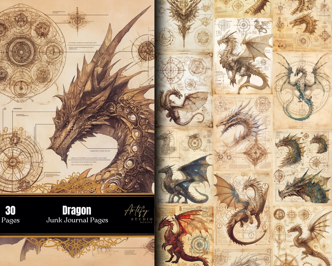 Dragon Junk Journal Printables, Fantasy Scrapbook Pages, Vintage JPG ...