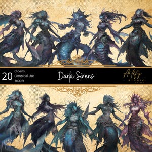 Dark Sirens – Furchteinflößende Kreaturen der Tiefe, Fantasy Cliparts, kommerzielle Nutzung