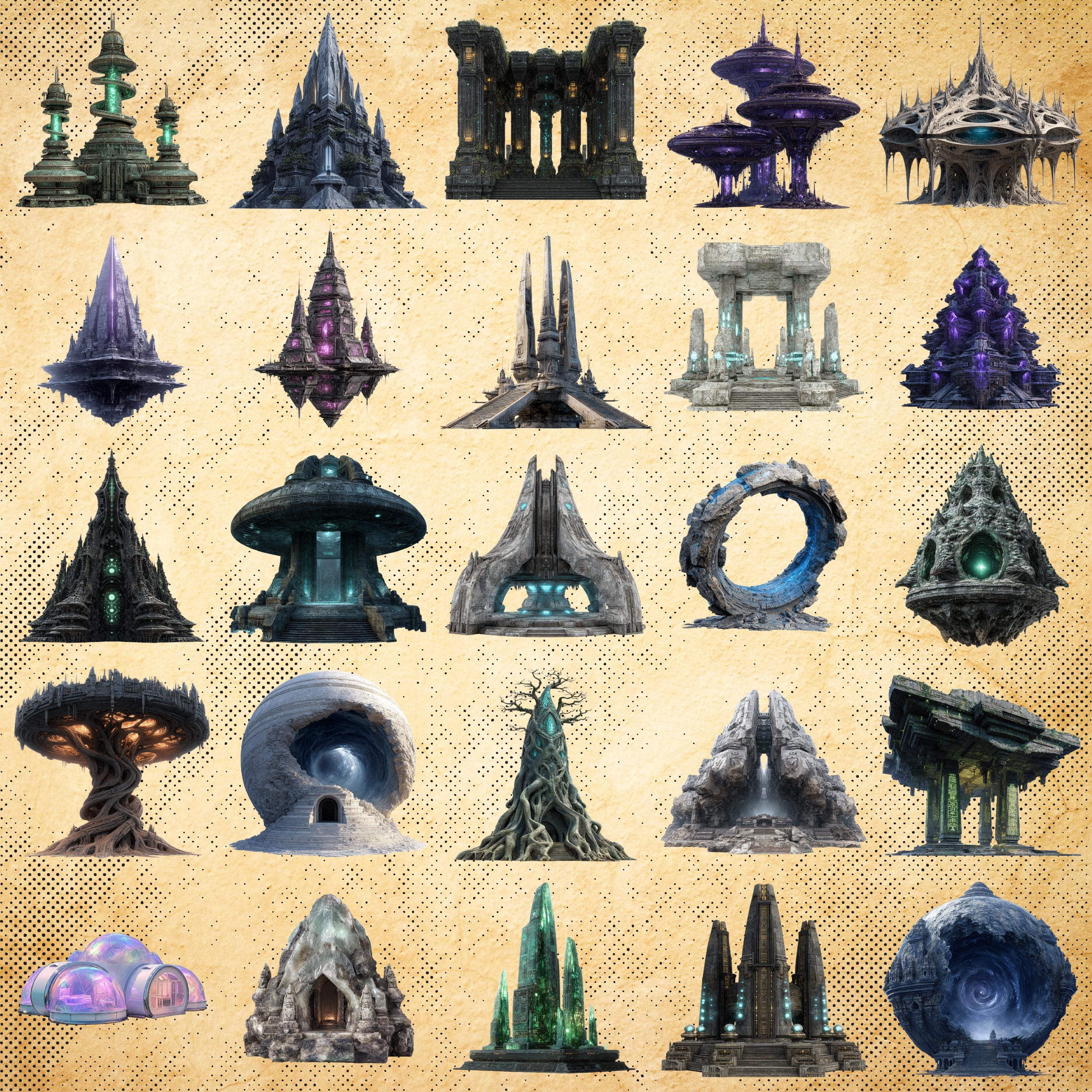 Alien Buildings – 58 Sci-fi Extraterrestrial Architecture Cliparts ...