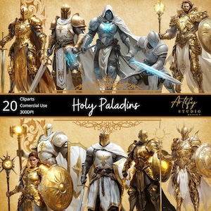 聖なるパラディンのファンタジークリップアート、パラディン戦士、商用利用、RPG、PNG、ファンタジーアートとデザインのコレクション、ゲームマスターとアーティスト向け