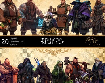 RPG NPCs – 20 Cliparts of Fantasy Characters for TTRPG & RPG Adventures , Digital Download , Commercial Use