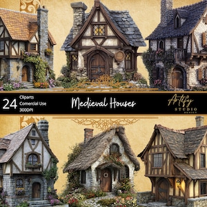 24 Medieval Houses – Authentic Historical Buildings , Transparent Background, Commercial Use