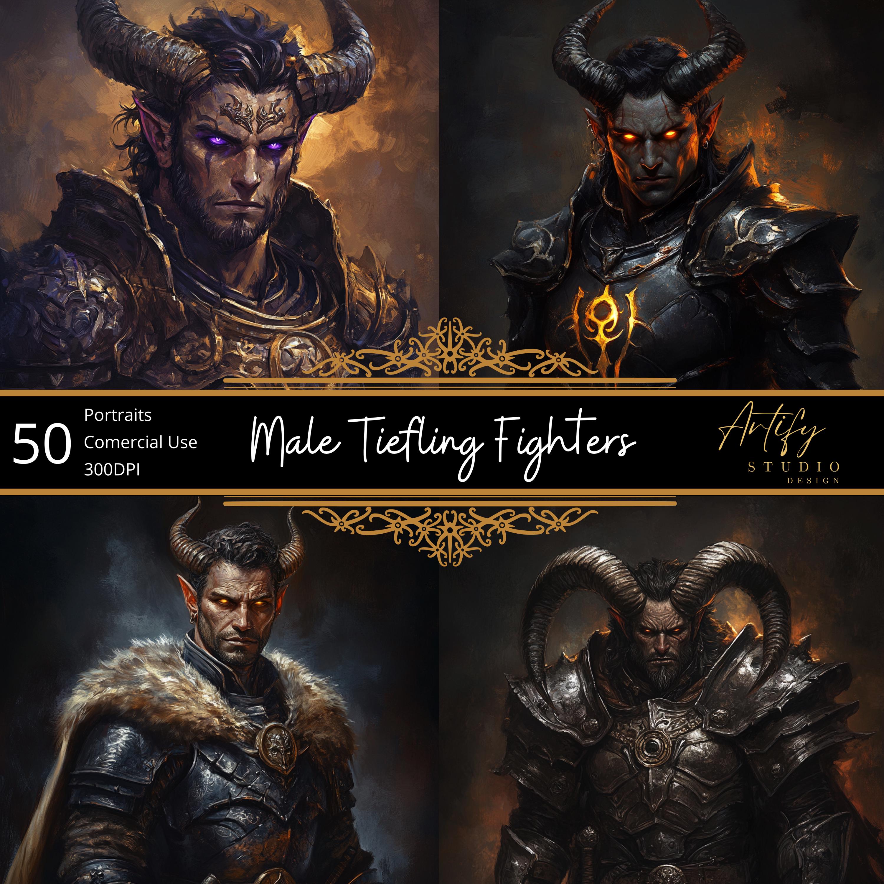 50 Male Tiefling Fighter Portraits Fantasy Ttrpg Character Digital