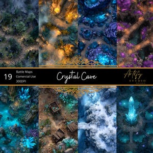 Battle Maps Crystal Cave, digitale RPG-kaarten, DnD-fantasykaarten, Roll20 & Foundry VTT, DM-bronnen, commercieel gebruik