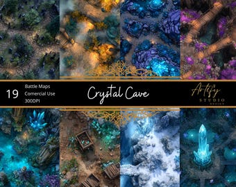 Crystal Cave Battle Maps, Digital RPG Maps, DnD Fantasy Maps, Roll20 & Foundry VTT, DM Resources , Commercial Use