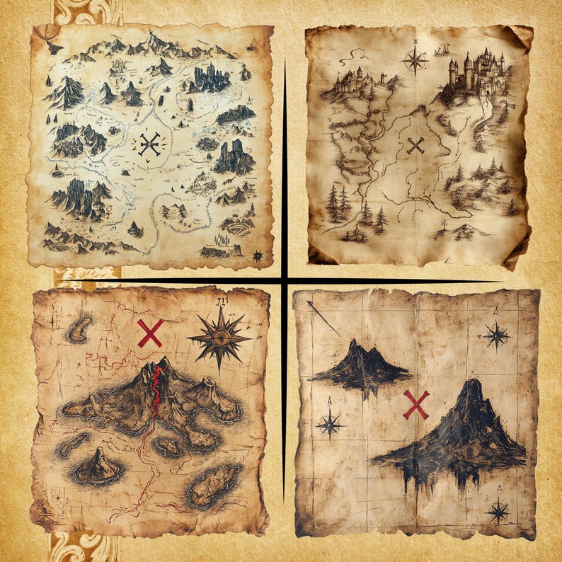Treasure Map Designs Old Vintage Treasure Maps Clipart – Set of 20 Timeless Designs ...