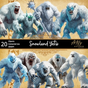 Clipart de Yetis de Snowland: 20 Yetis temibles del desierto helado, fondo transparente, uso comercial