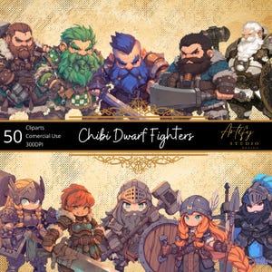 Chibi Dwarf Fighters – 50 poderosos mini guerreiros, fundo transparente, uso comercial