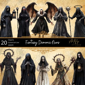 Suore demoniache fantasy - Sorelle contorte della fede oscura, clipart fantasy, sfondo trasparente, uso commerciale