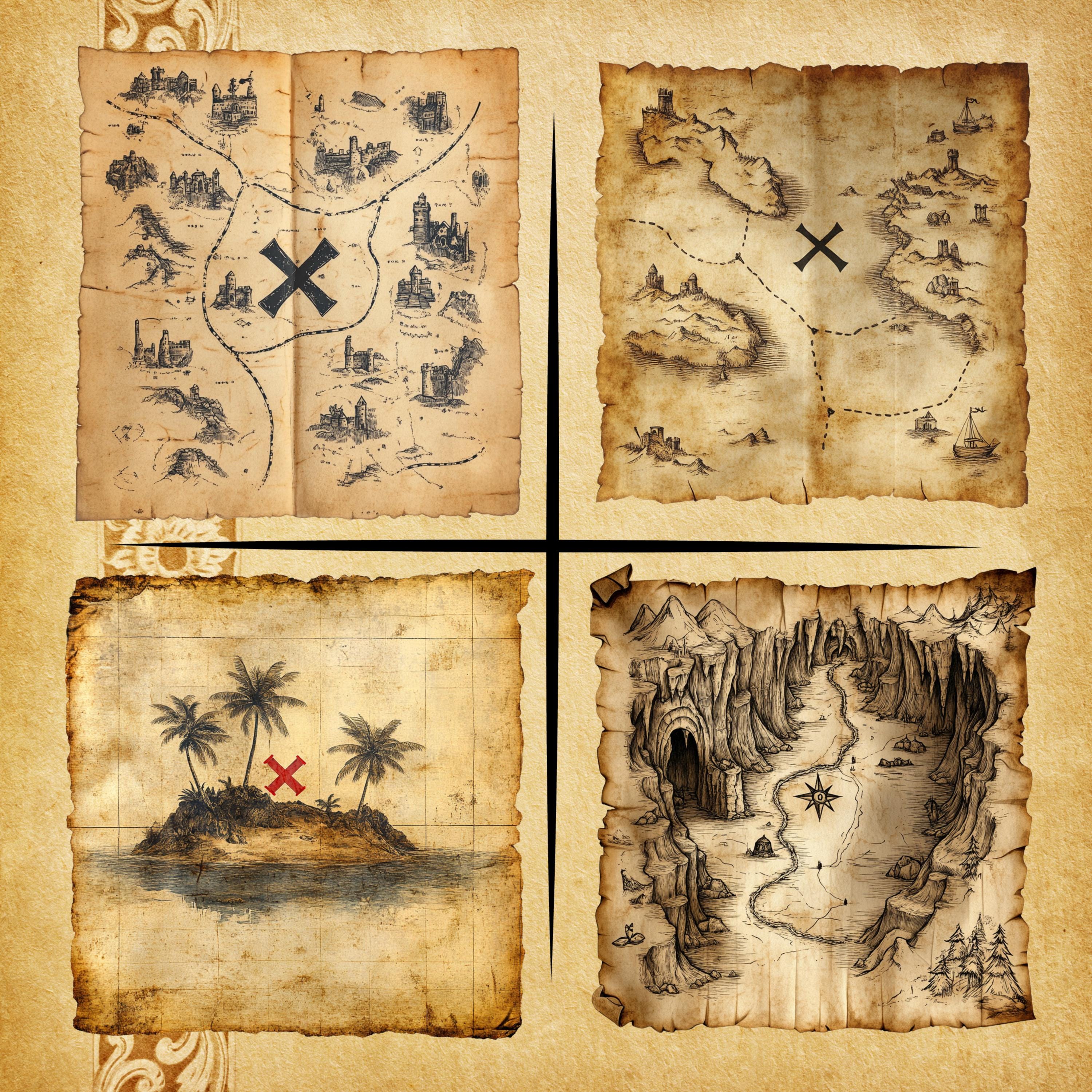 Treasure Map Designs Old Vintage Treasure Maps Clipart – Set of 20 Timeless Designs ...