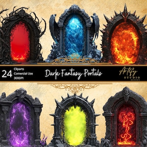 Dark Portal Gates – Passerelles vers des royaumes d'un autre monde, cliparts fantastiques, arrière-plan transparent, usage commercial