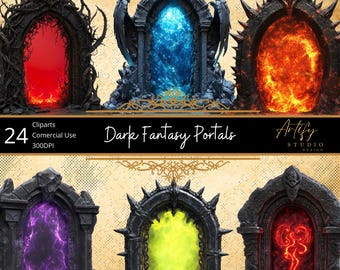Dark Portal Gates – Gateways to Otherworldly Realms , Fantasy Cliparts , Transparent Background , Commercial Use