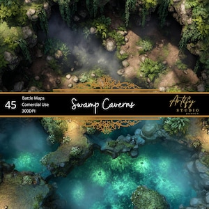 Kartor över Swamp Caverns-strider – 45 högupplösta JPG-kartor för RPG och TTRPG, digital nedladdning