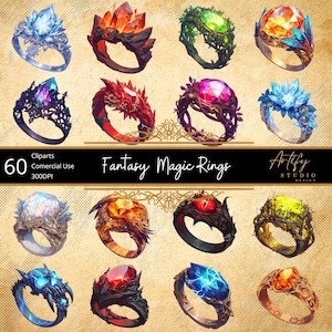 Bagues magiques fantastiques - Artefacts mystérieux et puissants du monde fantastique, cliparts fantastiques, arrière-plan transparent, usage commercial