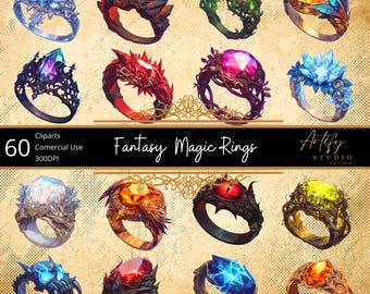 Fantasy Magic Rings – Mysterious and Powerful Artifacts of the Fantasy World , Fantasy Cliparts , Transparent Background , Commercial Use