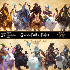 Gnome Rabbit Riders – 37 Guerreiros Caprichosos em Montarias Fofas, Cliparts TTRPG, Fundo Transparente, Uso Comercial