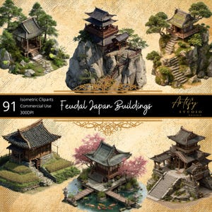 Edificios del Japón feudal: 91 imágenes isométricas, descarga digital, uso comercial