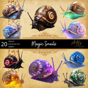 Lumache magiche – Collezione fantasy di 20 clipart, sfondo trasparente, uso commerciale