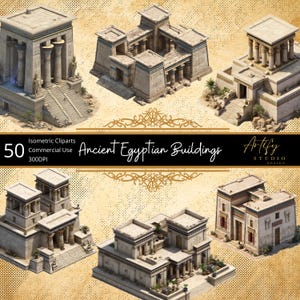 Ancient Egyptian Buildings – 50 Isometric Cliparts , Digital Download , Commercial Use