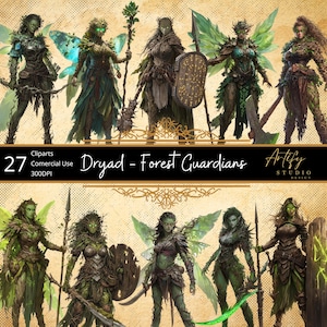 Dryad Forest Guardians - 27 arbres mystiques, esprits de la forêt, cliparts fantastiques, illustrations TTRPG, arrière-plan transparent