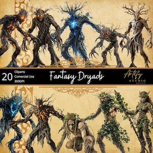 Clipart di Driadi fantasy - 20 spiriti della foresta malvagi e ingannevoli per giochi di ruolo e DND, sfondo trasparente, uso commerciale