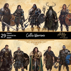 Guerreros Celtas: 29 luchadores feroces inspirados en la antigua tradición celta para juegos de rol y mundos de fantasía, uso comercial.
