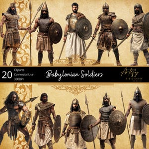 Babylonian Soldiers – 20 Detailed Cliparts Inspired by the Mighty Warriors of Ancient Babylon , Transparent Background , Commercial Use