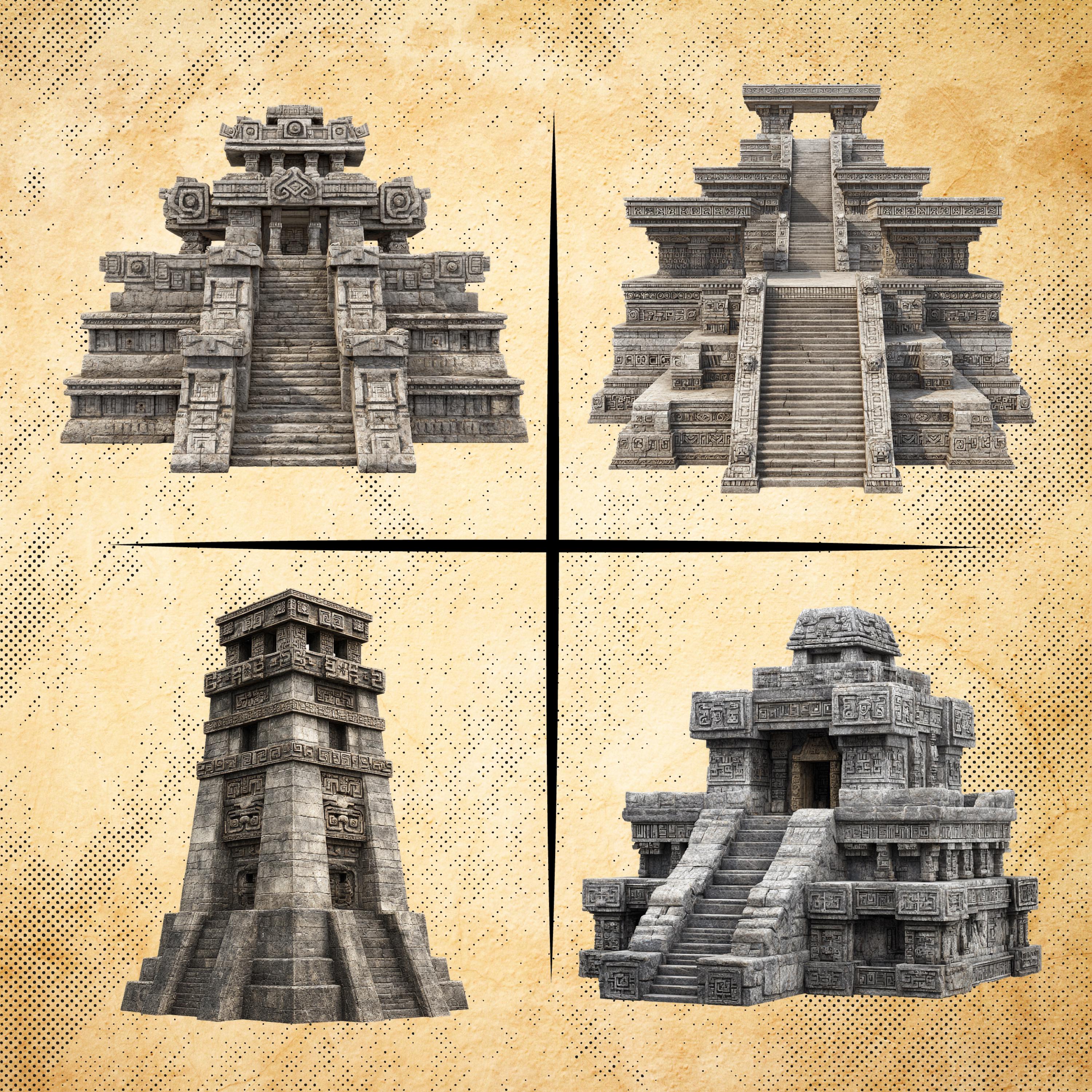 Aztec Buildings – 32 Ancient Mesoamerican Architecture Cliparts
